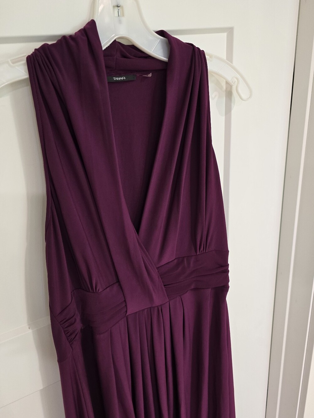 Tahari Dress Large Cocktail Cruise Y2K Vintage Solid Purple V-Neck Sleeveless
